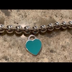 Tiffany Bead Bracelet with blue enamel heart